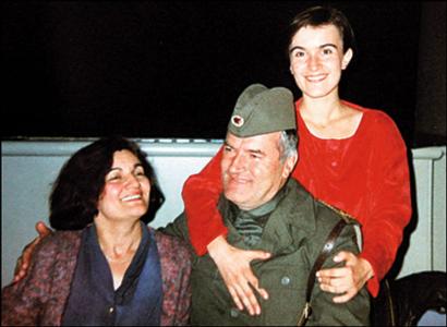 General Mladic with his daughter, Ana, in red, and wife