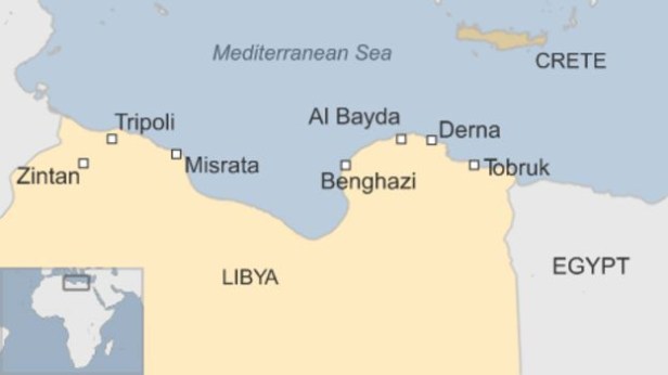 Map showing Bayda, eastern Libya